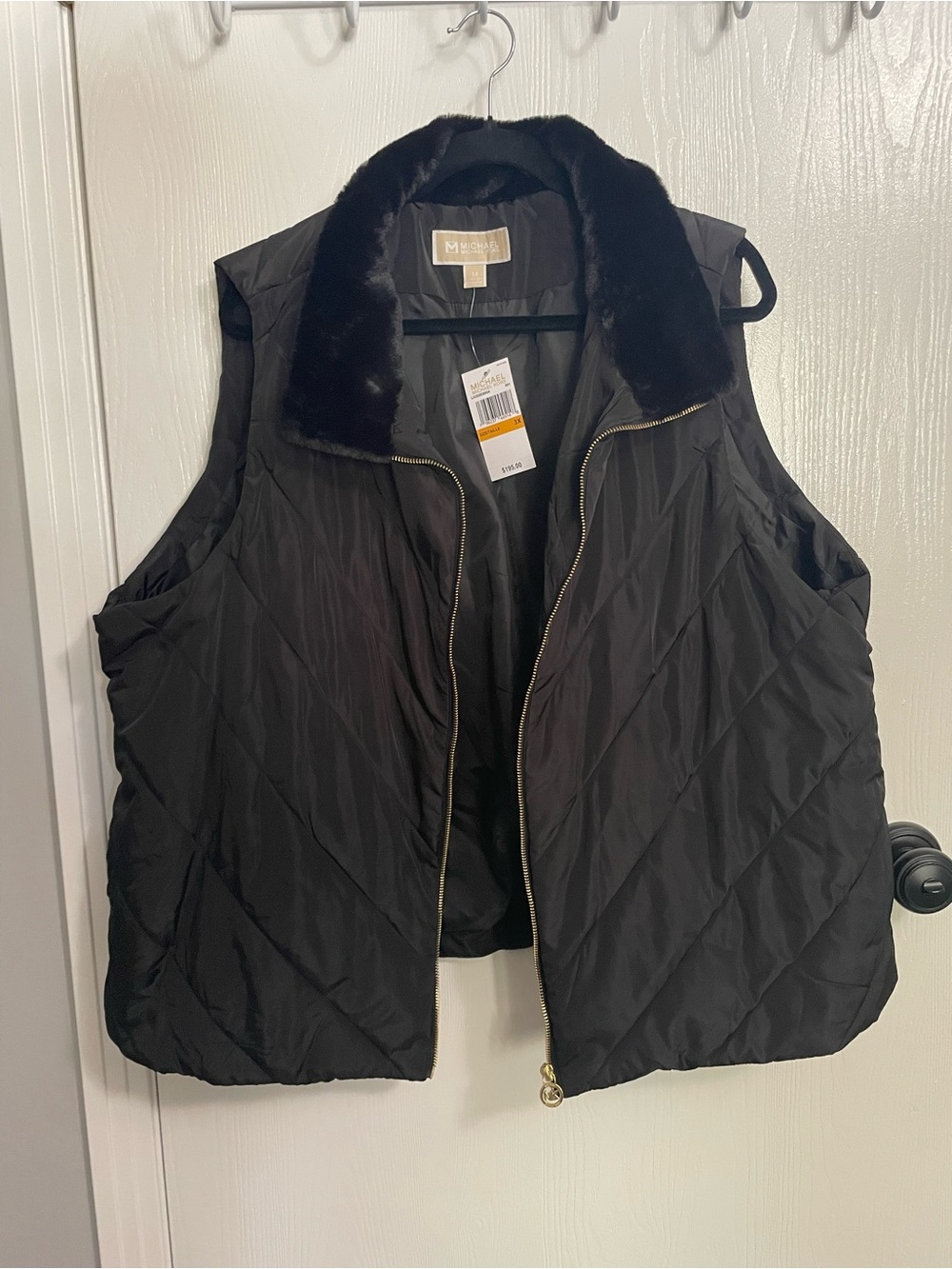 Michael Kors Black Quilted Vest with Faux-Fur Collar